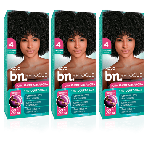 Kit Tonalizante Castanho Médio 4.0 Sem Amônia 90g (3 itens) | bn.Cachos Kit Tonalizante Castanho Médio 4.0 Sem Amônia 90g (3 itens) | bn.Cachos